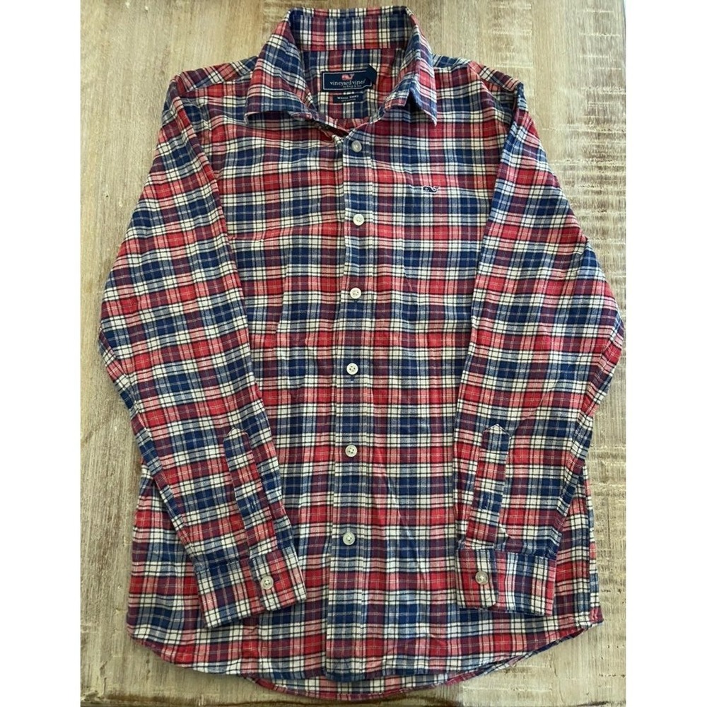 Vineyard Vines whale shirt plaid 12-14 (M)